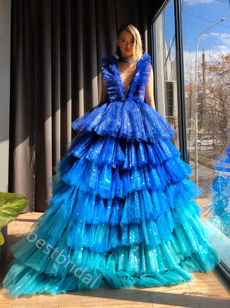 Sexy Deep V-neck Sleeveless A-line Floor Length Prom Dress,PDS11585