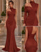 Glam Terracotta Jersey Halter Off Shoulder Long Sleeve Mermaid Formal Dress,PDS118777