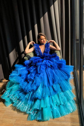 Sexy Deep V-neck Sleeveless A-line Floor Length Prom Dress,PDS11585