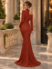 Glam Terracotta Jersey Halter Off Shoulder Long Sleeve Mermaid Formal Dress,PDS118777