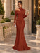 Glam Terracotta Jersey Halter Off Shoulder Long Sleeve Mermaid Formal Dress,PDS118777