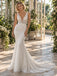 Sparkling Deep V Neck Sleeveless Beaded Lace Mermaid Wedding Dress,WD0429