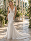 Sparkling Deep V Neck Sleeveless Beaded Lace Mermaid Wedding Dress,WD0429