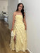 Pretty Yellow Strapless Ruffles Side Slit A-LineLong Prom Party Dress,PDS11797