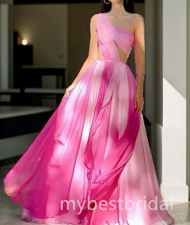 Elegant One Shoulder Sleeveless A-line Long Prom Dress,PDS11670