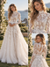 Romantic High Neck Long Sleeve 3D Floral Appliques Tulle A Line Wedding Gown,WD0430