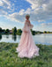 Elegant Off Shoulder Long Sleeves  A-line Floor Length Prom Dress,PDS11588