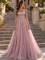 Sparkly Tulle Spaghetti Strap Beaded A-Line Long Prom Gown,PDS118671