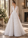 Delicate V-Neck 3/4 Sleeve Lace A Line Wedding Dress with Floral Details,WD0431