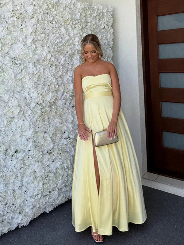 Elegant Strapless Sleeveless Side Slit A-Line Long Prom Party Dress,PD mybestbridal Elegant Strapless Sleeveless Side Slit A-Line Long Prom Party Dress,PD mybestbridal
