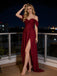 Burgundy Off Shoulder Sweetheart Side Slit A-Line Long Prom Party Dress,PDS118489
