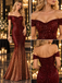 Burgundy To Gold Ombre Sequin Off Shoulder Mermaid Prom Dress,PDS118572