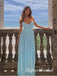 Blue V-neck with Ruffles Sleeveless A-line Long Prom Dress,PDS11711