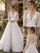 Delicate V-Neck 3/4 Sleeve Lace A Line Wedding Dress with Floral Details,WD0431