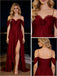 Burgundy Off Shoulder Sweetheart Side Slit A-Line Long Prom Party Dress,PDS118489