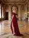 Burgundy Off Shoulder Sweetheart Side Slit A-Line Long Prom Party Dress,PDS118489