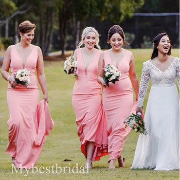 Sexy V-neck Sleeveless Mermaid Bridesmaid  Dressess, BDS0389