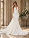 Luxury Halter V-Neck Ruched Satin Mermaid Wedding Dress with Chapel Train,WD0432