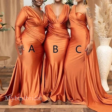 Mismatched Elegant V-neck Sleeveless Mermaid Bridesmaid  Dressess, BDS0356