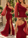 Stunning Chiffon One Shoulder Puff Sleeve Ruched Slit Mermaid Prom Dress,PDS118673