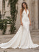 Luxury Halter V-Neck Ruched Satin Mermaid Wedding Dress with Chapel Train,WD0432