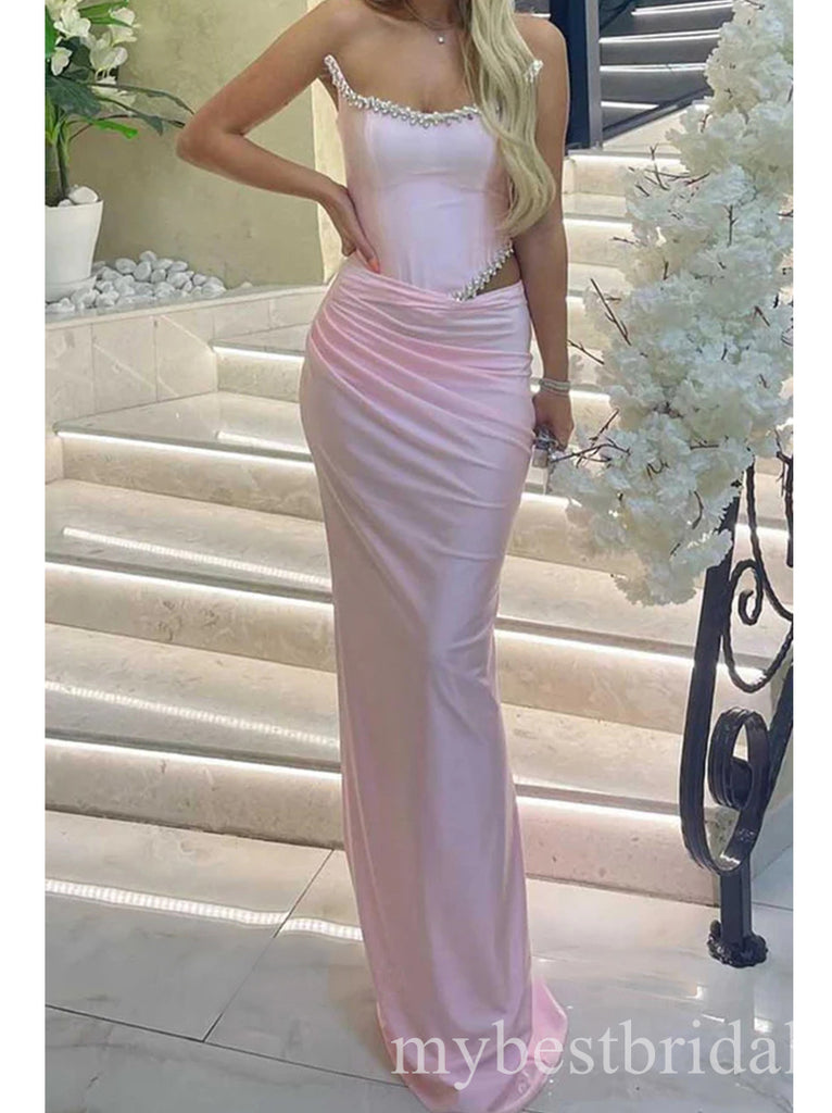 Pink Strapless Sleeveless Mermaid Floor Length Prom Dress,PDS11638