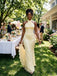 Soft Yellow Lace Halter Corset Mermaid Long Bridesmaid Party Dress,PDS118773