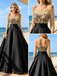 Black Satin Off The Shoulder 3/4 Sleeve Lace Bodice A Line Formal Dress,PDS118574
