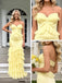 Yellow Sweetheart Ruffles Spaghetti Straps Sleeveless Mermaid Long Prom Party Dress,PDS118491