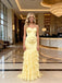 Yellow Sweetheart Ruffles Spaghetti Straps Sleeveless Mermaid Long Prom Party Dress,PDS118491