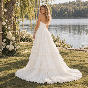 Whimsical Sweetheart Strapless Tiered Pleated Chiffon Wedding Dress,WD0433