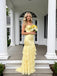 Yellow Sweetheart Ruffles Spaghetti Straps Sleeveless Mermaid Long Prom Party Dress,PDS118491