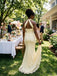 Soft Yellow Lace Halter Corset Mermaid Long Bridesmaid Party Dress,PDS118773