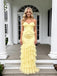 Yellow Sweetheart Ruffles Spaghetti Straps Sleeveless Mermaid Long Prom Party Dress,PDS118491