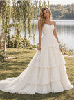 Whimsical Sweetheart Strapless Tiered Pleated Chiffon Wedding Dress,WD0433