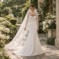 Chic High Neck Long Sleeve Lace Satin Mermaid Bridal Gown with Cutout,WD0434