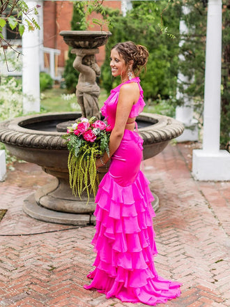 Cute Ruffles V-Neck Sleeveless Side Slit Mermid Long Prom Party Dress,PDS11802