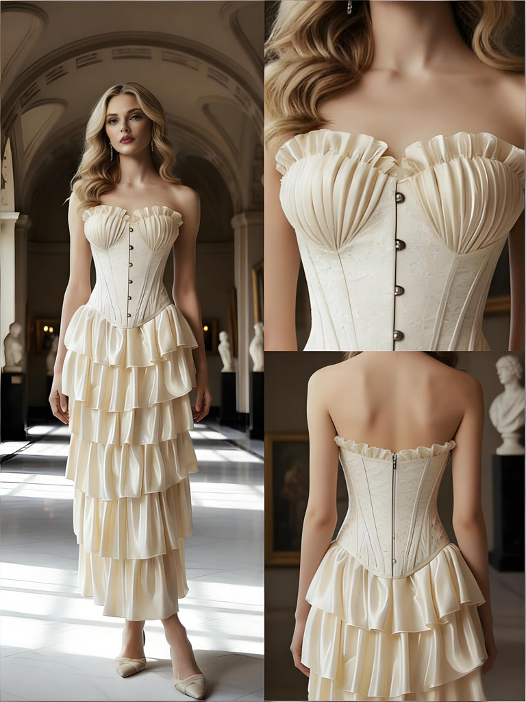 Elegant Sweetheart Ruffles Strapless Sleeveless Satin Mermaid Long Prom Party Dress,PDS118492