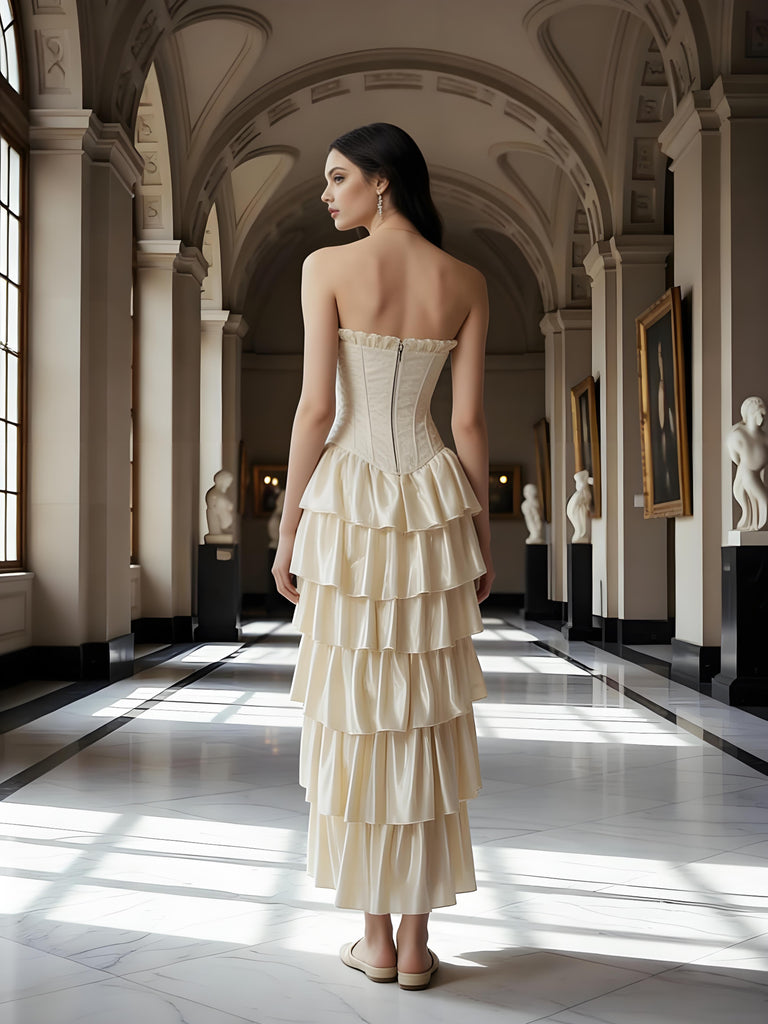 Elegant Sweetheart Ruffles Strapless Sleeveless Satin Mermaid Long Prom Party Dress,PDS118492