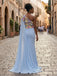 Stunning Light Blue One Shoulder 3D Floral Cape Sleeve Mermaid Evening Gown,PDS118772