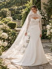Chic High Neck Long Sleeve Lace Satin Mermaid Bridal Gown with Cutout,WD0434
