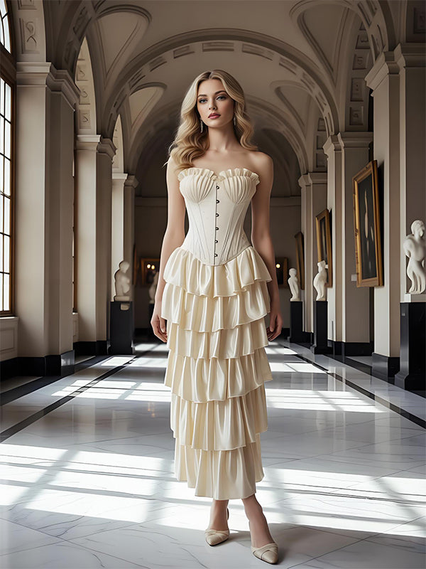 Elegant Sweetheart Ruffles Strapless Sleeveless Satin Mermaid Long Prom Party Dress,PDS118492