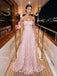 Dreamy Blush Tulle Strapless 3D Floral Appliqué A Line Long Prom Dress,PDS118771