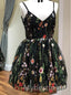 Black Elegant V-neck Sleeveless A-line Short Mini Homecoming Dress,  HDS0127