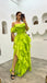 Lime Green Off Shoulder A-line Ruffle Side Slit Floor Length Prom Dress,PDS11579