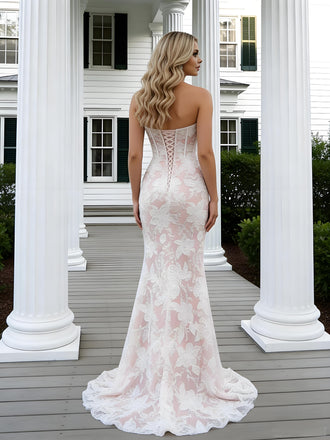 Stunning Sweetheart Lace Appliques Sleeveless Mermaid Long Prom Party Dress,PDS118493