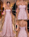 Dreamy Blush Tulle Strapless 3D Floral Appliqué A Line Long Prom Dress,PDS118771