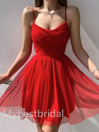 Red Sexy V-neck Sleeveless A-line Short Mini Homecoming Dress,  HDS0164