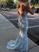Light Blue Lace Appliques Sleeveless Mermaid Long Prom Party Dress,PDS11759