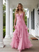 Pink V-neck  Spaghetti Straps Ruffles Chiffon Sleeveless A-Line Long Prom Party Dress,PDS11827